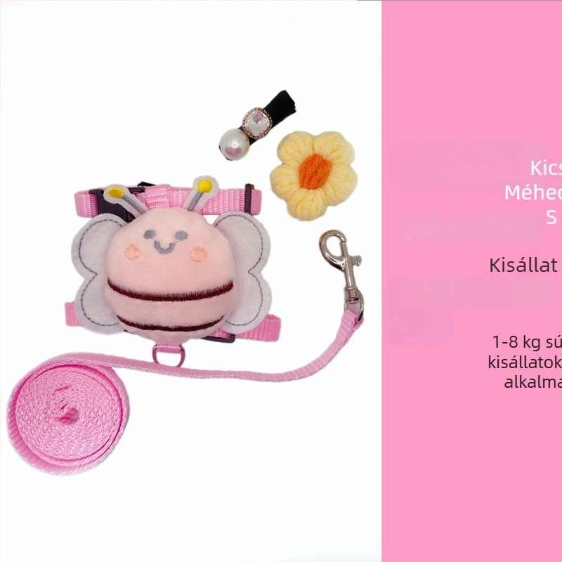 Állítható macska hám és póráz, kültéri sétákhoz, mellény-stílus, aranyos nyuszi mintával