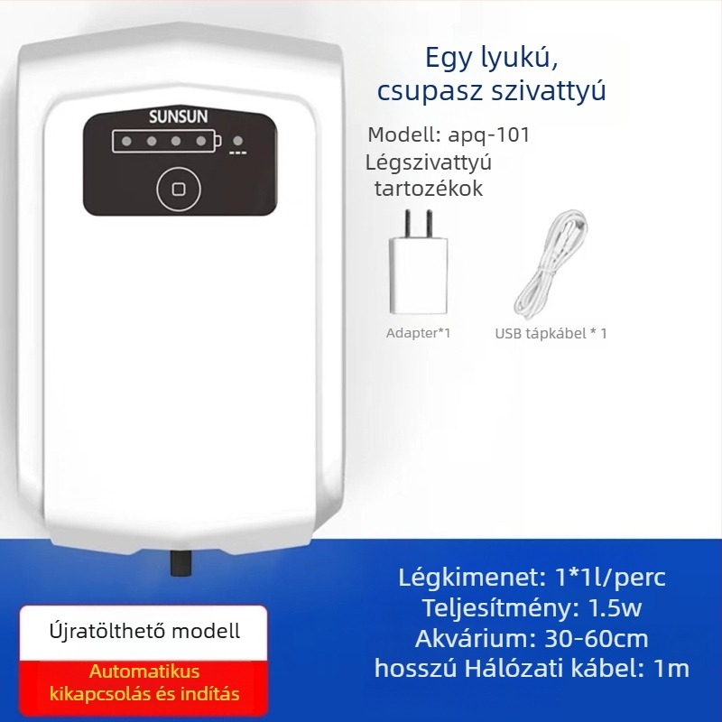 Kompakt, újratölthető oxigénpumpa otthoni akváriumhoz, kettős használatú, hordozható, ultrahalk, oxigénellátásra és halak tartására