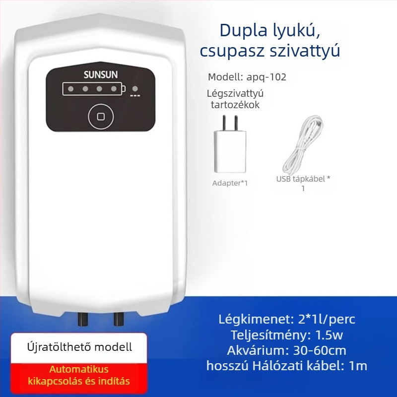 Kompakt, újratölthető oxigénpumpa otthoni akváriumhoz, kettős használatú, hordozható, ultrahalk, oxigénellátásra és halak tartására