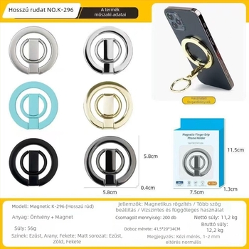 Univerzális fém mágneses telefonállvány gyűrűvel, ultra vékony, összecsukható asztali tartó