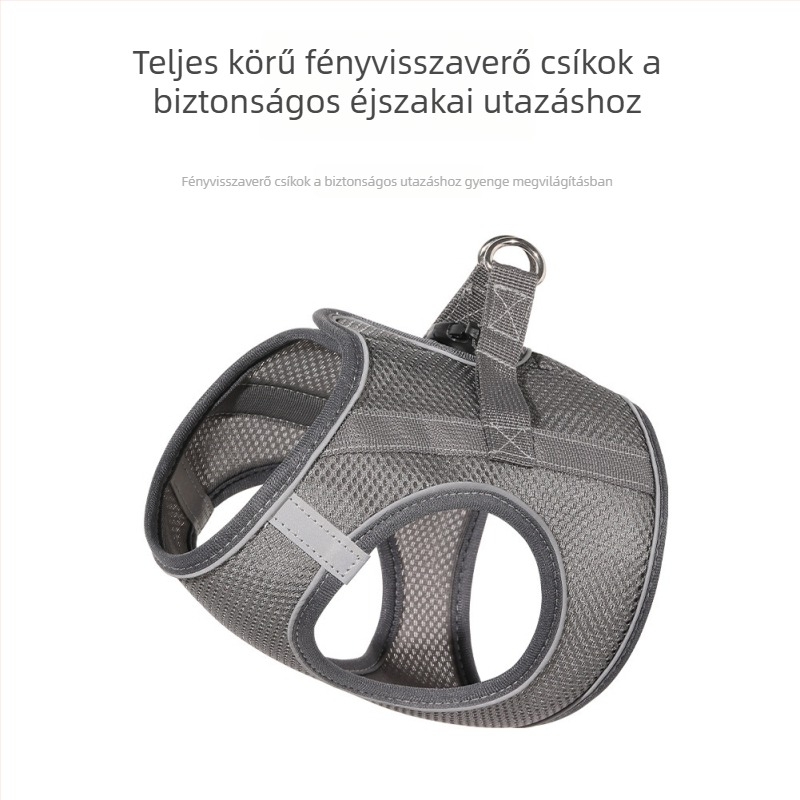 Macska póráz, fényvisszaverő mellény-stílusú pánt a mellkasnál, szakadás elleni