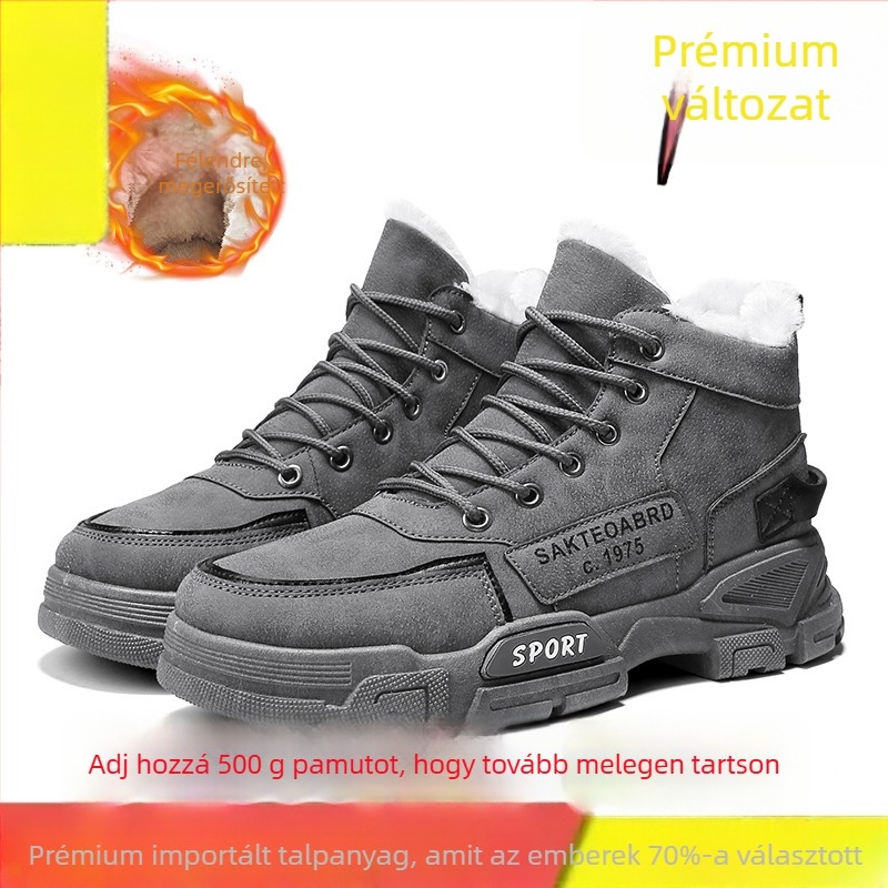 Férfi téli középmagas bakancs, vízálló, fleece béléses, PU felsőrész, PVC talp, vastag szigetelés