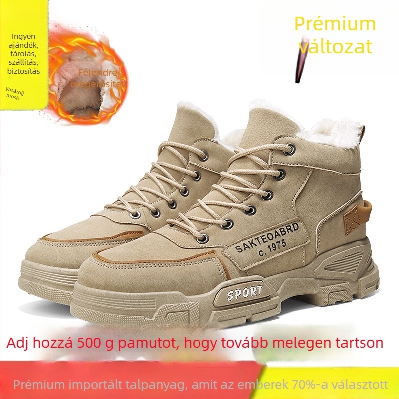 Férfi téli középmagas bakancs, vízálló, fleece béléses, PU felsőrész, PVC talp, vastag szigetelés