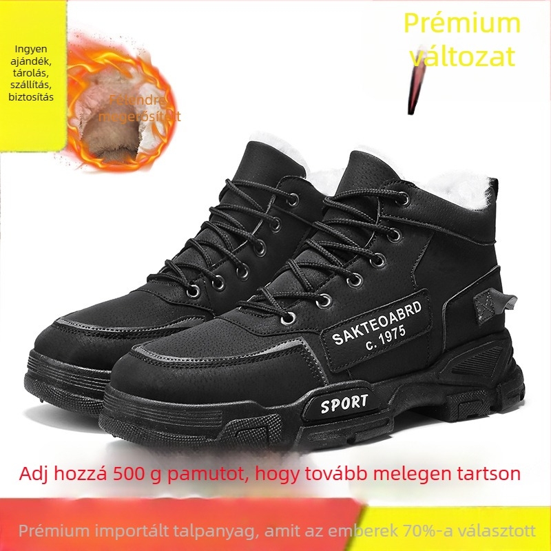 Férfi téli középmagas bakancs, vízálló, fleece béléses, PU felsőrész, PVC talp, vastag szigetelés