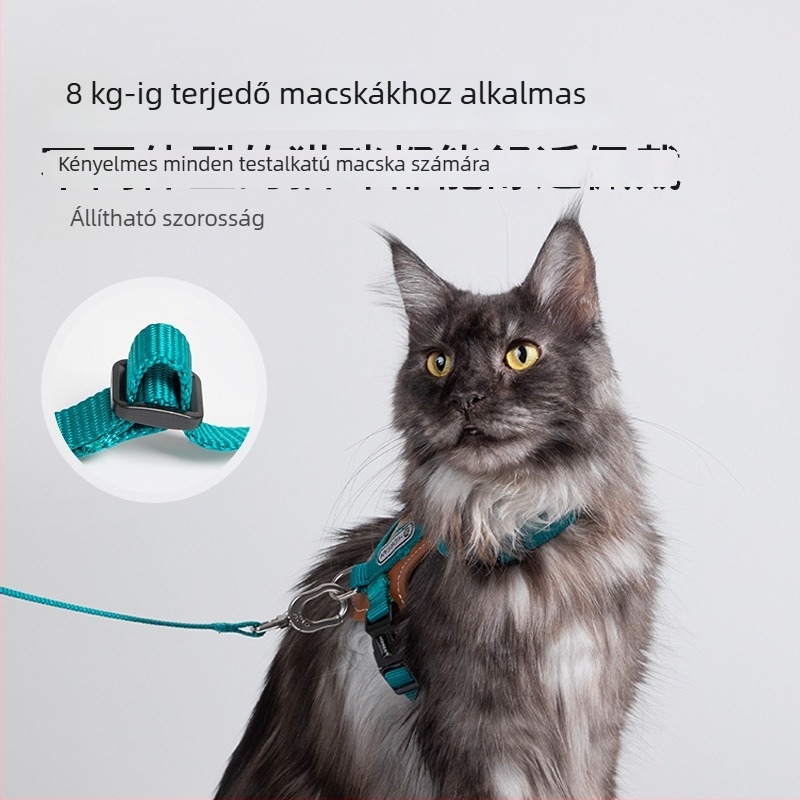 HiDREAM Bőr macska mellkasi hám és pórázkészlet, állítható I-formájú, menekülés elleni