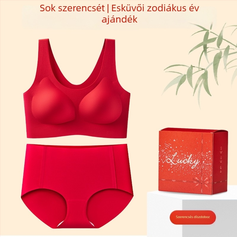 Piros, varrat nélküli melltartó és alsónemű szett nőknek, kényelmes formázás, ideális esküvőre és az új évre