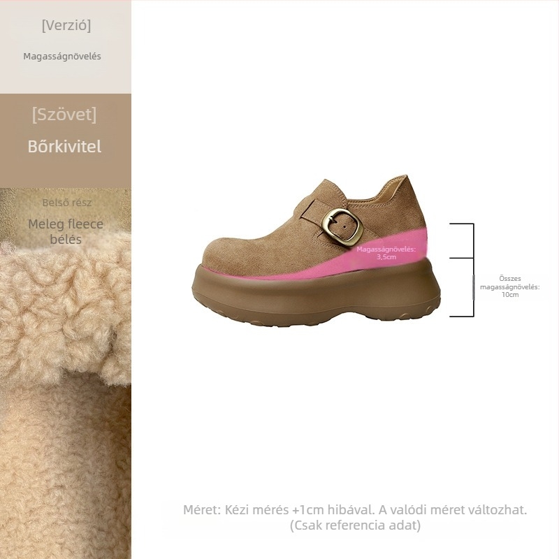 Női Magasságemelő Brogue Cipők – 10 cm emelés, kétréteg tehénbőr, platform talp, csatos zárás, juhbőr belső betét