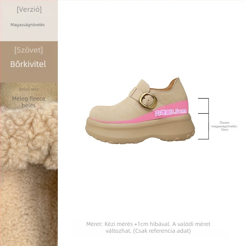 Női Magasságemelő Brogue Cipők – 10 cm emelés, kétréteg tehénbőr, platform talp, csatos zárás, juhbőr belső betét