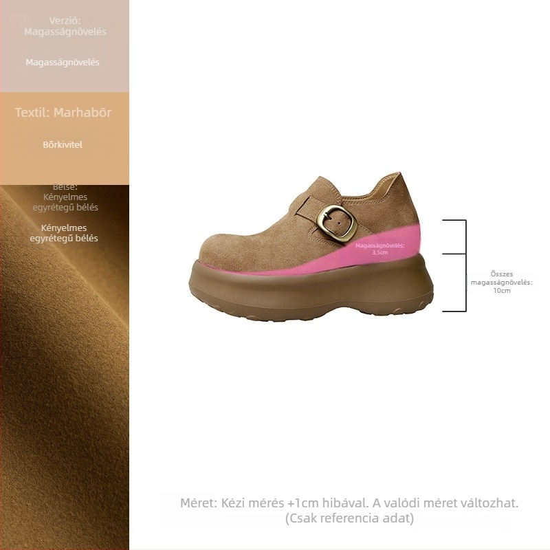 Női Magasságemelő Brogue Cipők – 10 cm emelés, kétréteg tehénbőr, platform talp, csatos zárás, juhbőr belső betét