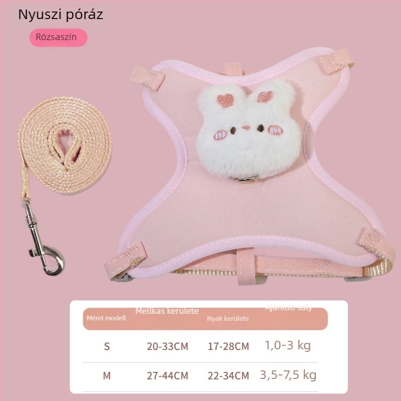 Macska, nyúl és kis testű kutya póráz-hám készlet — állítható mellkas- és háthám