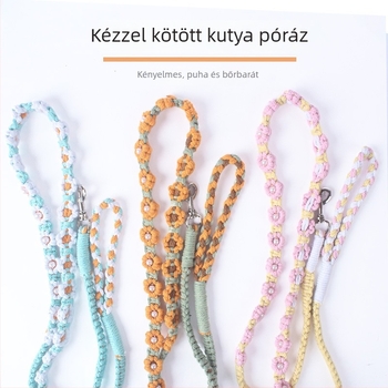 Kézzel szőtt macska póráz virágos mintával és gyöngyös díszítéssel, pamut zsinór, állítható