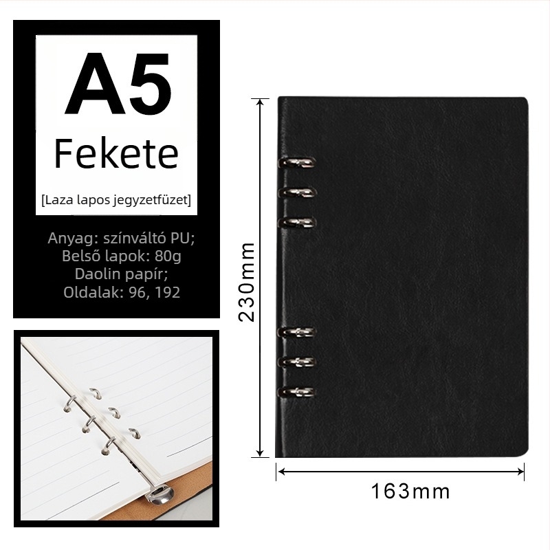 Luxus üzleti notesz testreszabható logóval, 100 oldal, mag 6/9 lyukkal, oldalai Forest papírból
