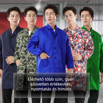 Védő munkaruha overál anti-szennedés és fertőtlenítés funkcióval, pamut-kémiai rost keverék anyag, bélés poliészter, gyárban használható