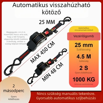 Motorkerékpárhoz készült poggyászrögzítő heveder feszítővel – poliészter, terhelés 500 kg, szakítószilárdság 1000 kg, biztonsági tényező 2:1