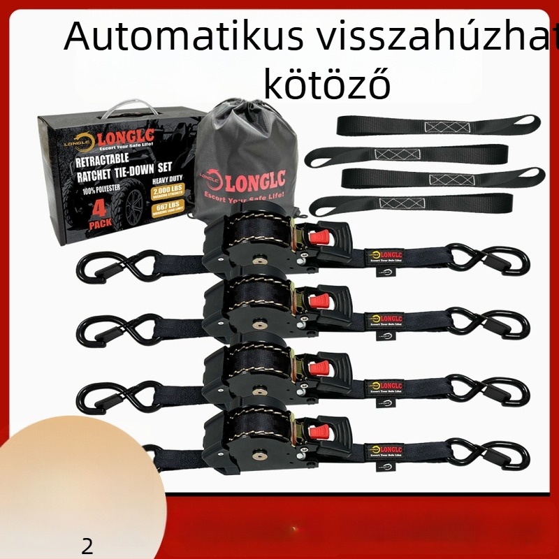 Motorkerékpárhoz készült poggyászrögzítő heveder feszítővel – poliészter, terhelés 500 kg, szakítószilárdság 1000 kg, biztonsági tényező 2:1