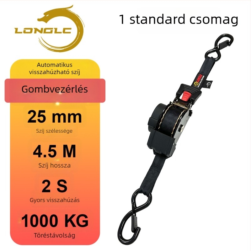 Motorkerékpárhoz készült poggyászrögzítő heveder feszítővel – poliészter, terhelés 500 kg, szakítószilárdság 1000 kg, biztonsági tényező 2:1