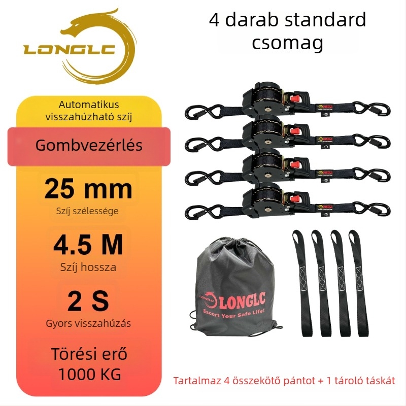 Motorkerékpárhoz készült poggyászrögzítő heveder feszítővel – poliészter, terhelés 500 kg, szakítószilárdság 1000 kg, biztonsági tényező 2:1