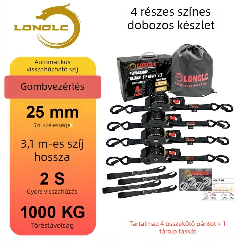 Motorkerékpárhoz készült poggyászrögzítő heveder feszítővel – poliészter, terhelés 500 kg, szakítószilárdság 1000 kg, biztonsági tényező 2:1