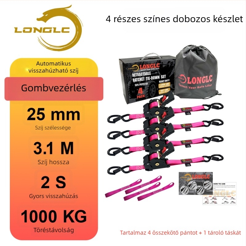 Motorkerékpárhoz készült poggyászrögzítő heveder feszítővel – poliészter, terhelés 500 kg, szakítószilárdság 1000 kg, biztonsági tényező 2:1