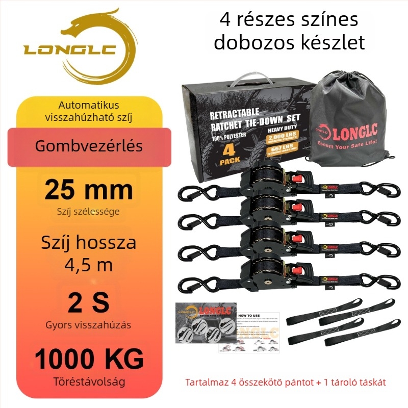 Motorkerékpárhoz készült poggyászrögzítő heveder feszítővel – poliészter, terhelés 500 kg, szakítószilárdság 1000 kg, biztonsági tényező 2:1