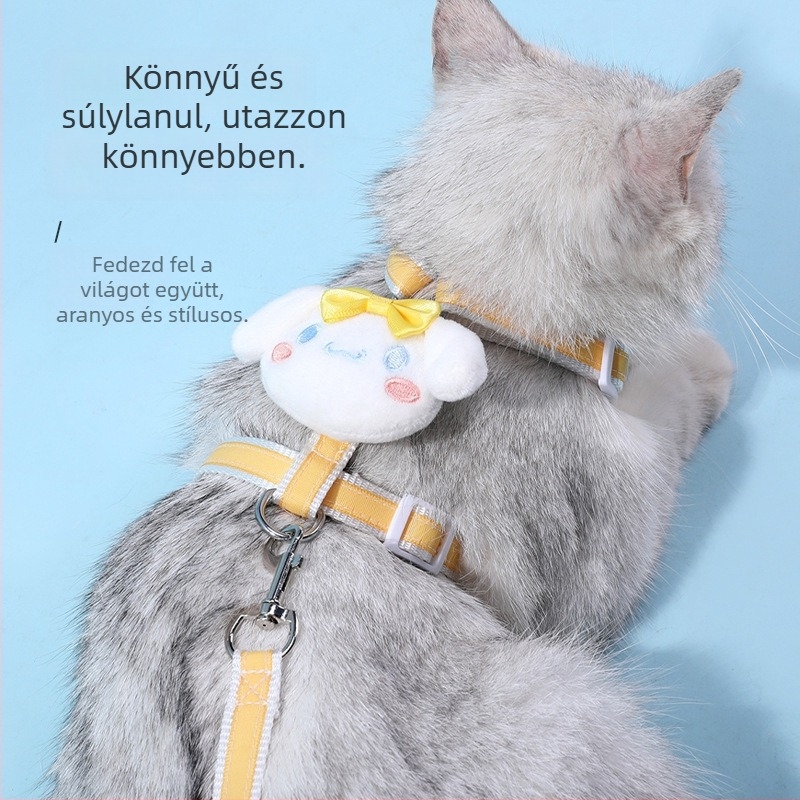 Macska vontatásöv, állítható és bővíthető; anyag: poliészter ötvözet; alkalmas macskáknak; kategória: háziállat kötél/lánc