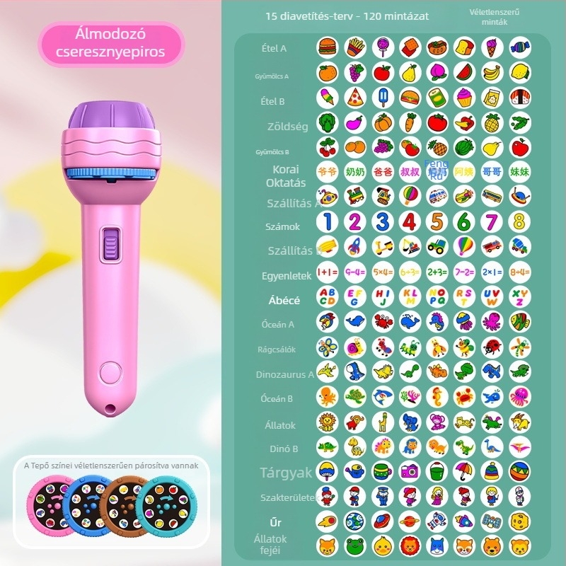 Gyermekek számára fényvetítő hordozható lámpa játék — oktatási funkció, szellemi fejlesztés és szülő–gyermek interakció, 4–6 éveseknek