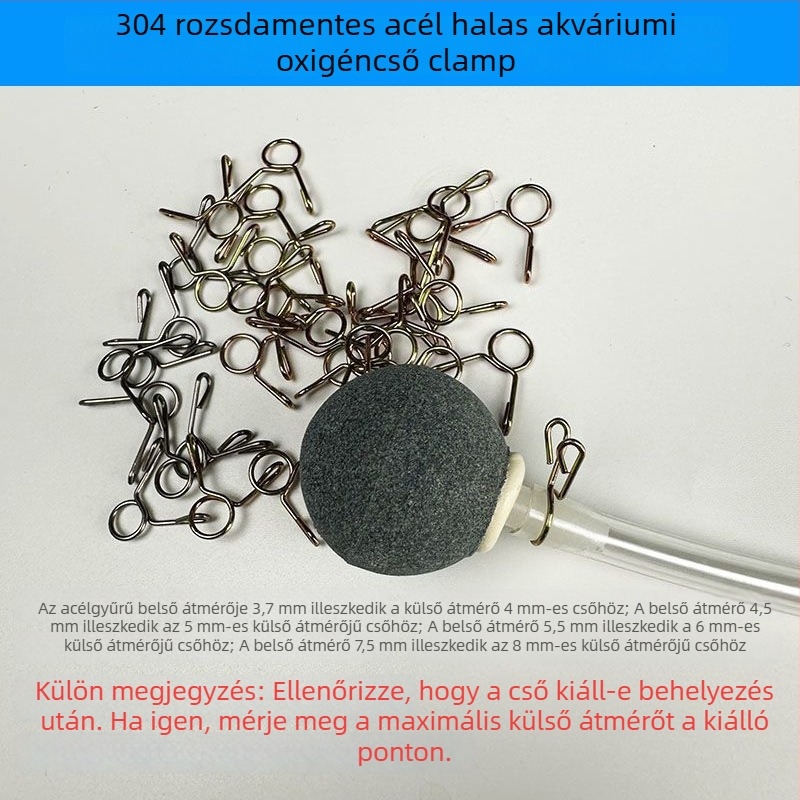Akvaris oxigéncső csat — rozsdamentes acél, fix, leesés elleni, az oxigénpumpa csövéhez