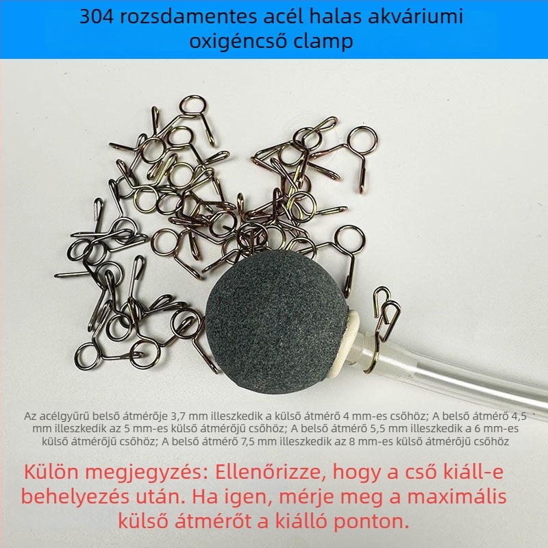 Akvaris oxigéncső csat — rozsdamentes acél, fix, leesés elleni, az oxigénpumpa csövéhez