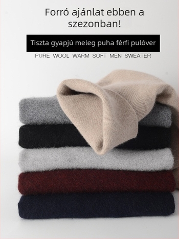 Férfi gyapjú pulóver magas gallérral, téli vastag kötött felső