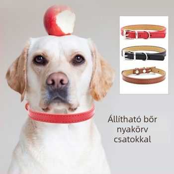 Háziállat nyakörv állítható csattal, monokróm mintázat, valódi bőr + prémium bőr, japán és koreai stílus, minden évszakban használható
