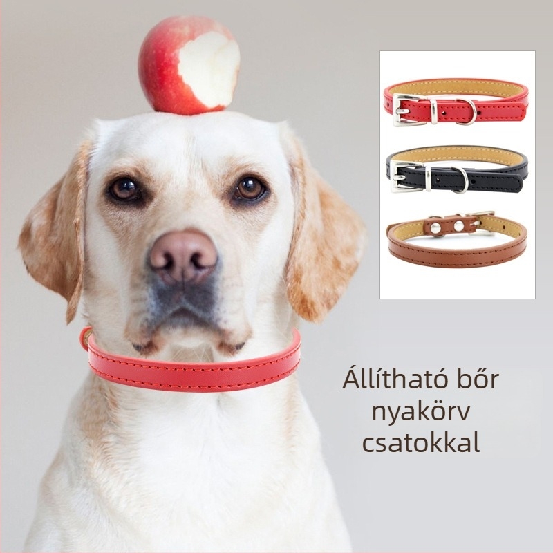 Háziállat nyakörv állítható csattal, monokróm mintázat, valódi bőr + prémium bőr, japán és koreai stílus, minden évszakban használható