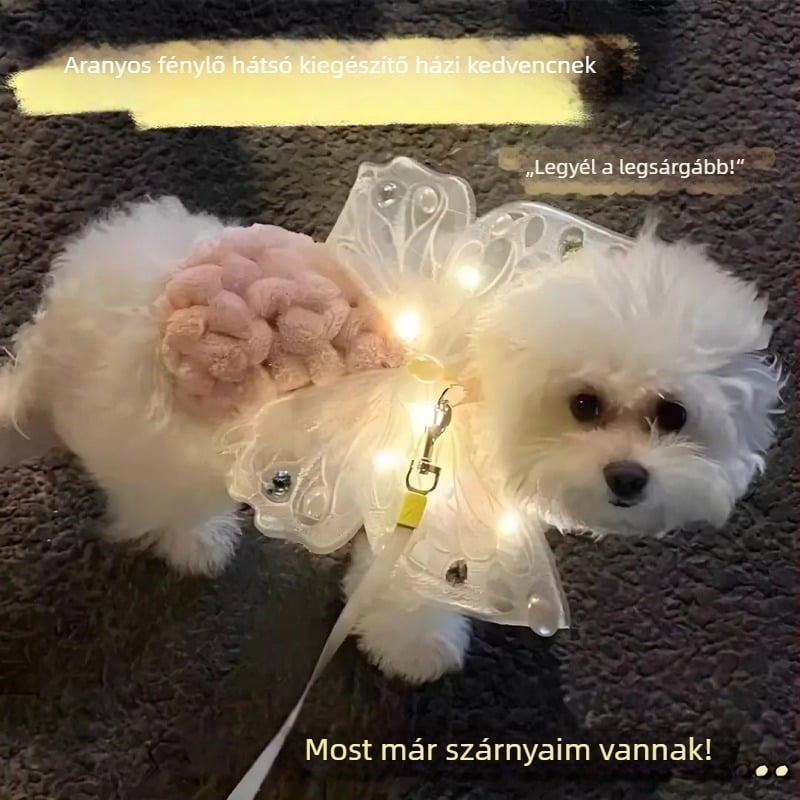 Világító pillangó-szárnyakkal ellátott mellkaspánt kisállatok számára, poliészter, macskáknak kompatibilis, márka Pet Luminous Back Ornament