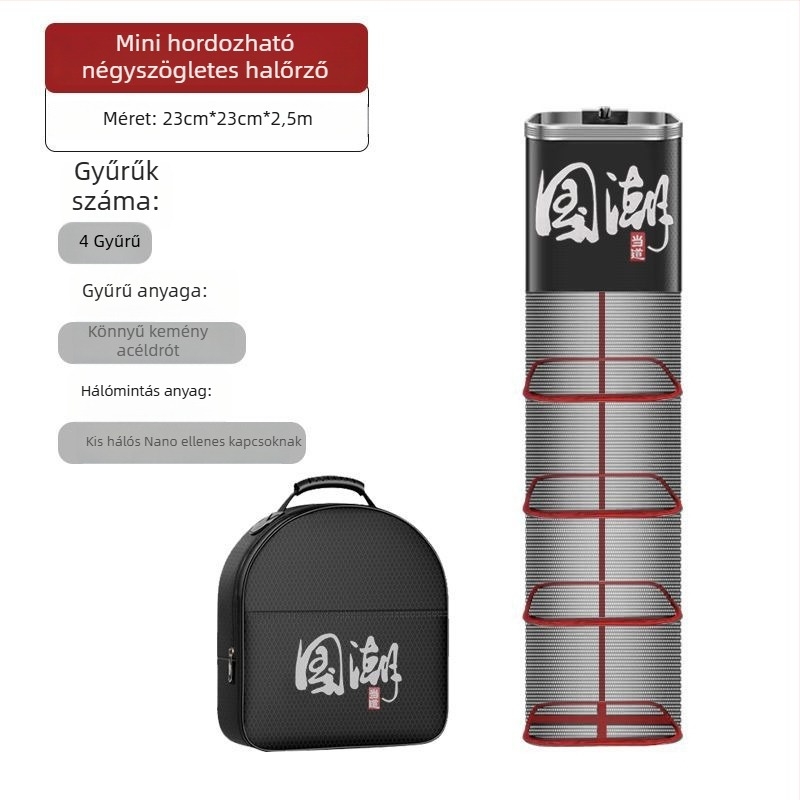 Hálótáska védő háló a horgászathoz, nylon, Bawon, négyszögletes nyílás, gyors száradás, apró szemű háló