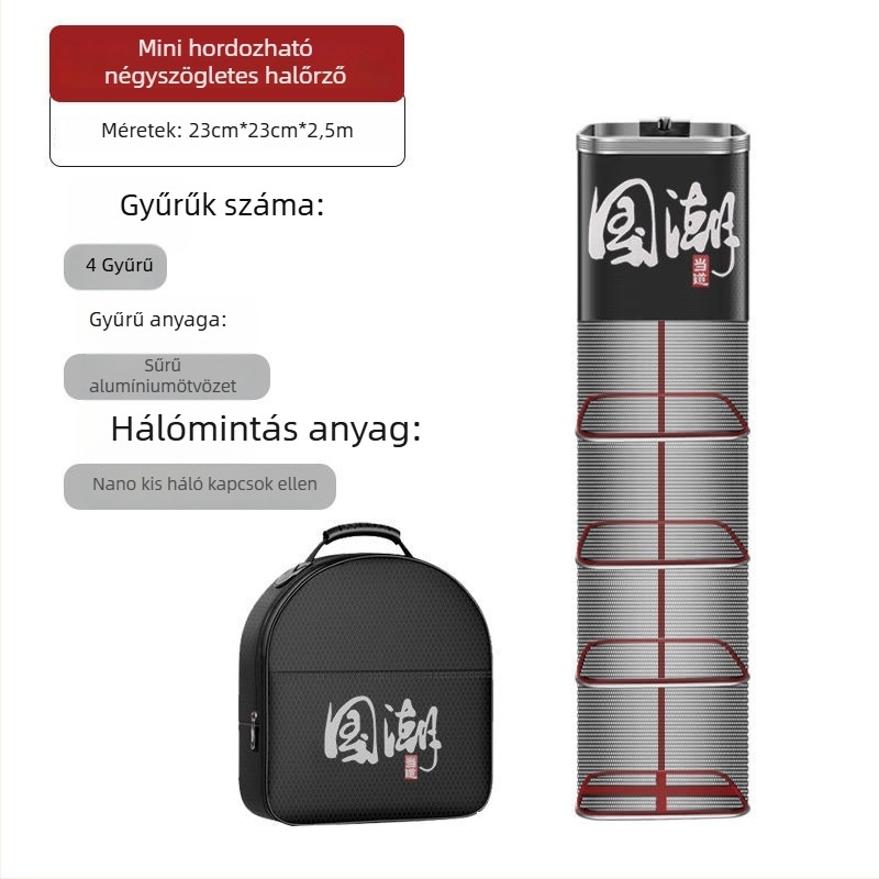 Hálótáska védő háló a horgászathoz, nylon, Bawon, négyszögletes nyílás, gyors száradás, apró szemű háló