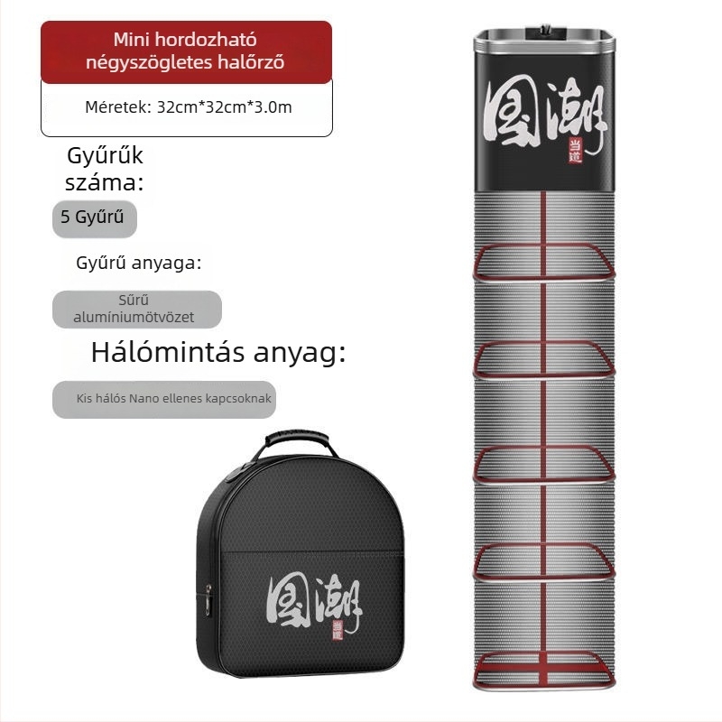 Hálótáska védő háló a horgászathoz, nylon, Bawon, négyszögletes nyílás, gyors száradás, apró szemű háló