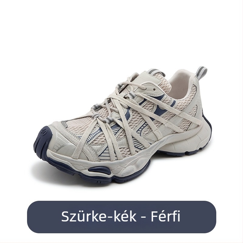 Női hálószövésű platform tornacipő, elöl fűzős, vastag talp, mindennapi viselet