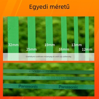 PET műanyag‑acél csomagoló szalag, vastagság 0,6–1,0 mm, húzószilárdság 420 kg, tekercs tömege 5–20 kg, forró olvadék csomagoláshoz