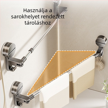 Műanyag törölközőtartó, szívófejes, falra szerelhető, teleszkópos, teherbírás 5–10 kg