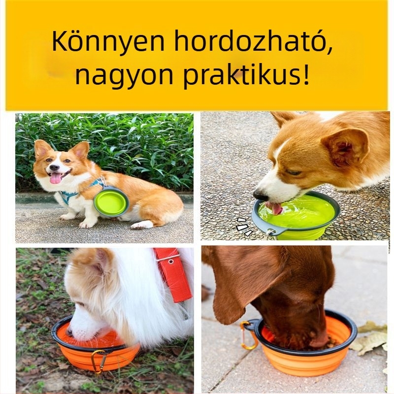 Összecsukható szilikon tál háziállatok számára — hordozható utazó tál vízhez és ételhez kutyáknak és macskáknak