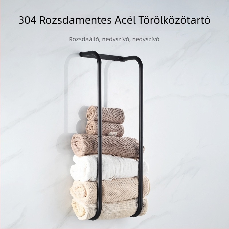 Fali törölközőtartó rozsdamentes acélból, többszintes, 10 kg teherbírás, modern minimalist dizájn (spray felületkezelés; lgc márka; tárolás)