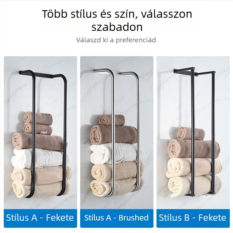 Fali törölközőtartó rozsdamentes acélból, többszintes, 10 kg teherbírás, modern minimalist dizájn (spray felületkezelés; lgc márka; tárolás)