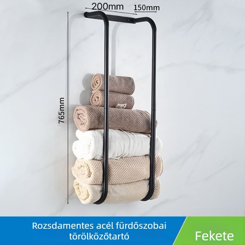 Fali törölközőtartó rozsdamentes acélból, többszintes, 10 kg teherbírás, modern minimalist dizájn (spray felületkezelés; lgc márka; tárolás)