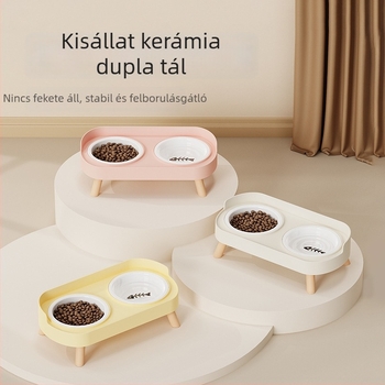 Két tálas kerámiás készlet macskáknak és kutyáknak – etető- és itatótál, felborulás elleni kialakítás
