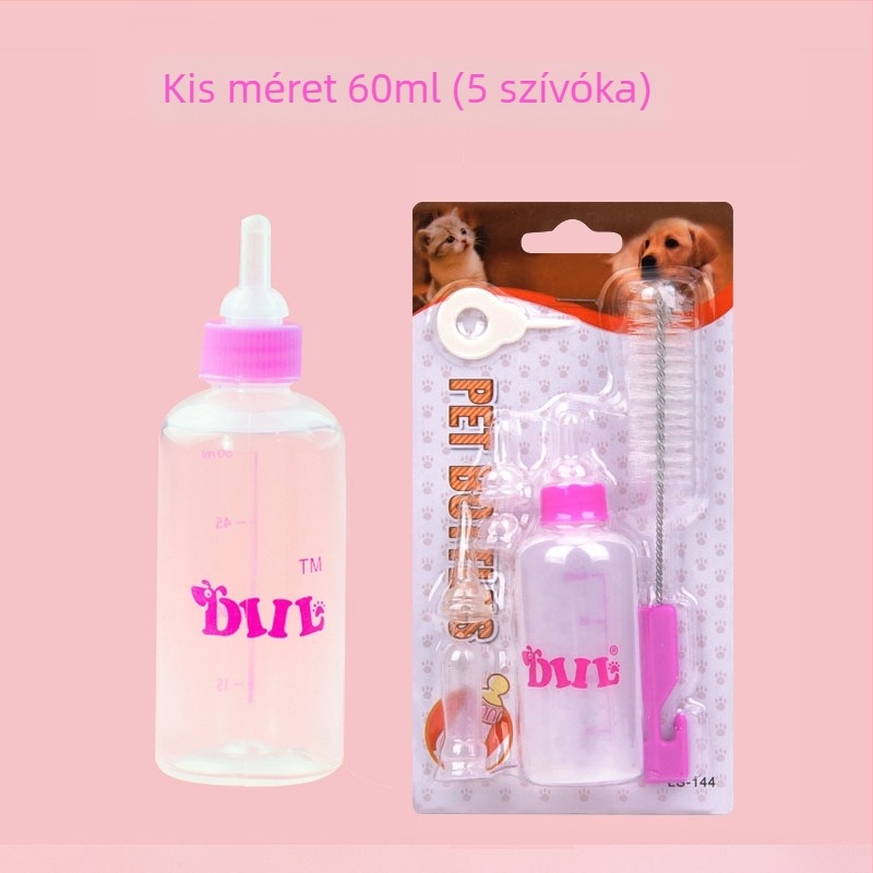 Macskáknak szánt tejes etető készlet több cumisüveggel, puha cumikkal, PP anyag, HP-4122 modell, kézi etetés