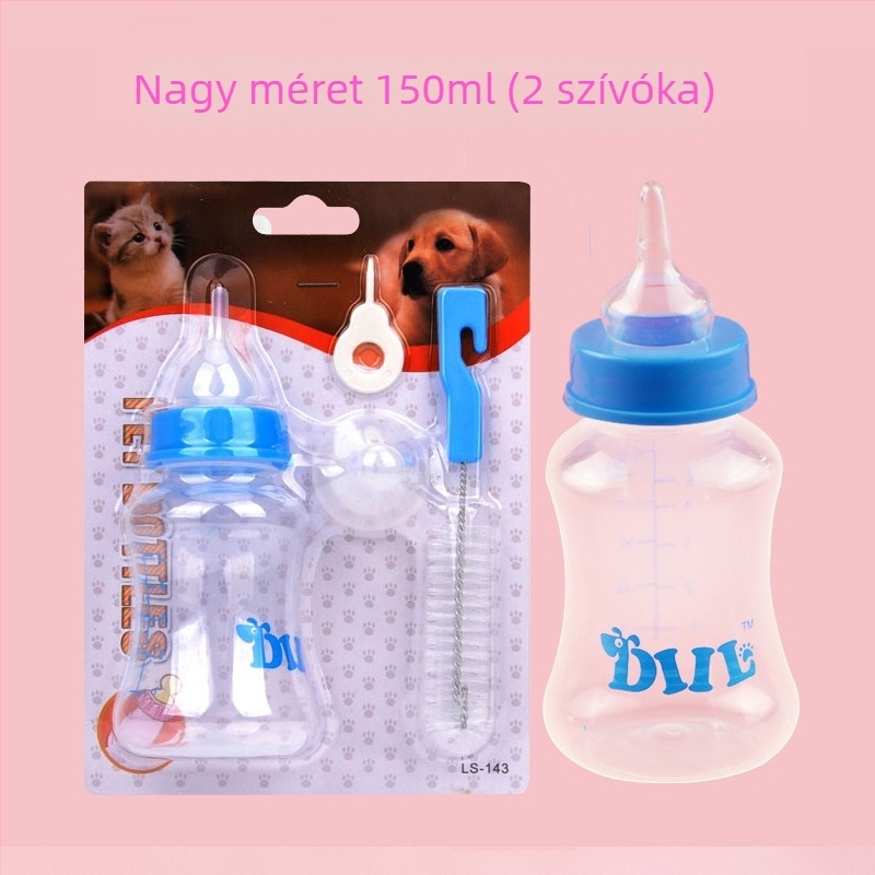 Macskáknak szánt tejes etető készlet több cumisüveggel, puha cumikkal, PP anyag, HP-4122 modell, kézi etetés