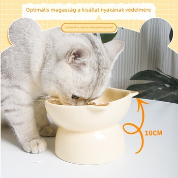 Pipai macska kerámia tál, nagy kapacitású, csúszásgátló, magas lábú a nyak támasztásáért