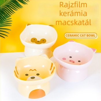 Pipai macska kerámia tál, nagy kapacitású, csúszásgátló, magas lábú a nyak támasztásáért