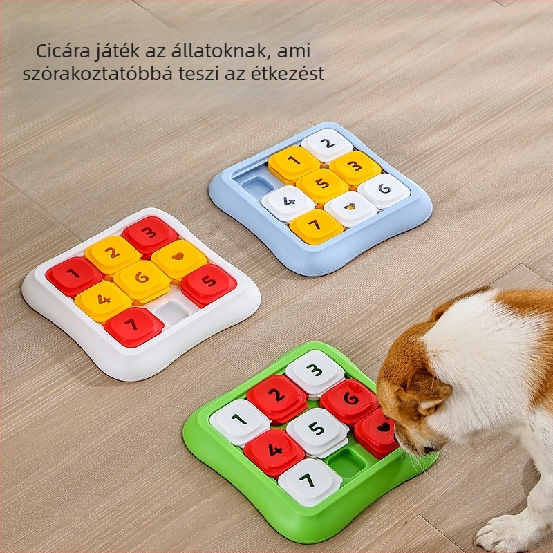 Interaktív gondolkodtató puzzle játék kutyáknak és macskáknak lassú etető tálcával és étel elrejtésével a mentális stimulációért; műanyag kivitel; Nail squeak márka; 40 darabos doboz