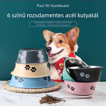 Rozsdamentes acélból készült háziállat tál csúszásmentes alátéttel, Food art márka, 100 darabos doboz, etetési eszközök