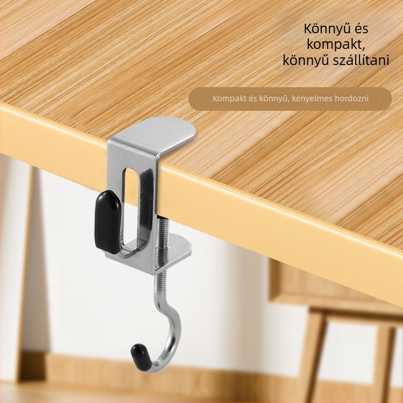 Asztali hátizsák akasztó dupla kampóval, leválasztható — Modell Yz-school bag hook desktop hook, rozsdamentes acél, modern minimalist stílus, finom polírozás